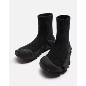 ZARA Men’s Sock Style High Top Sneakers - Black Knit Chunky Sole NWT Size 14/47